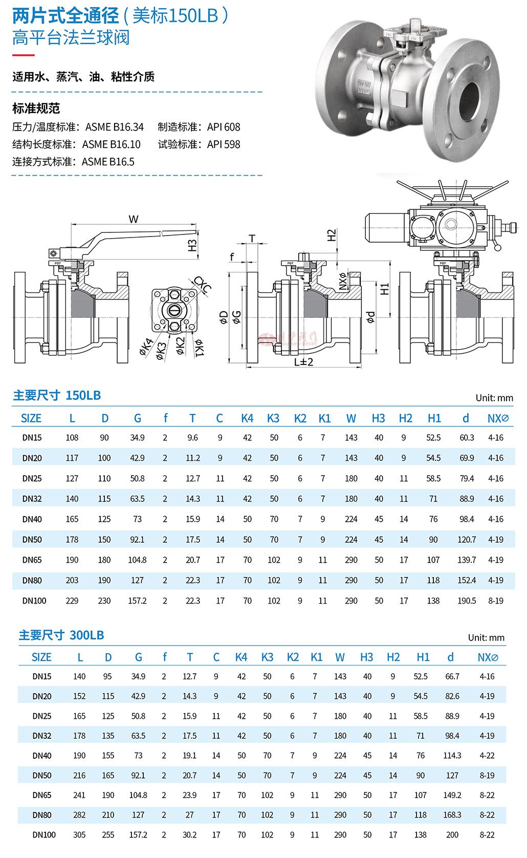 Q41F高平台法兰球阀参数